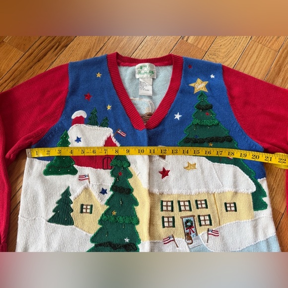 Quacker Factory Christmas Cardigan Sweater Americana Patriotic Angel Flag Size M - Picture 13 of 14